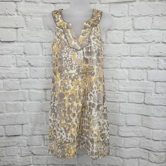 LOFT Ann Taylor Animal Print Linen Shift Dress Sz 0 - Picture 1 of 14